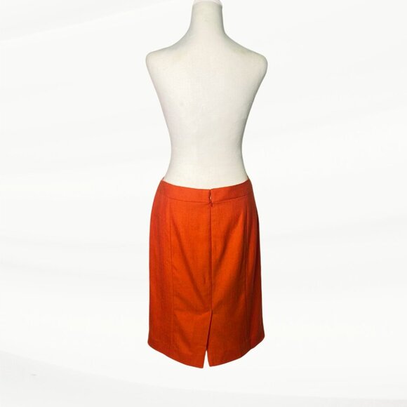 J. Crew Burnt Orange, Herringbone, Midi, Wool Skirt w/ Decorative Buttons, Sz 4 - Picture 4 of 11